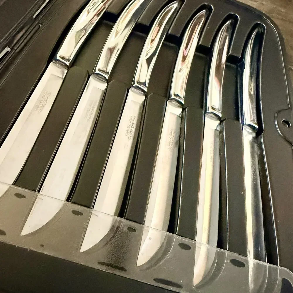 Vintage 60S MCM Carvel Hall 6 Steak Knives Stainless Steel in Original Case
